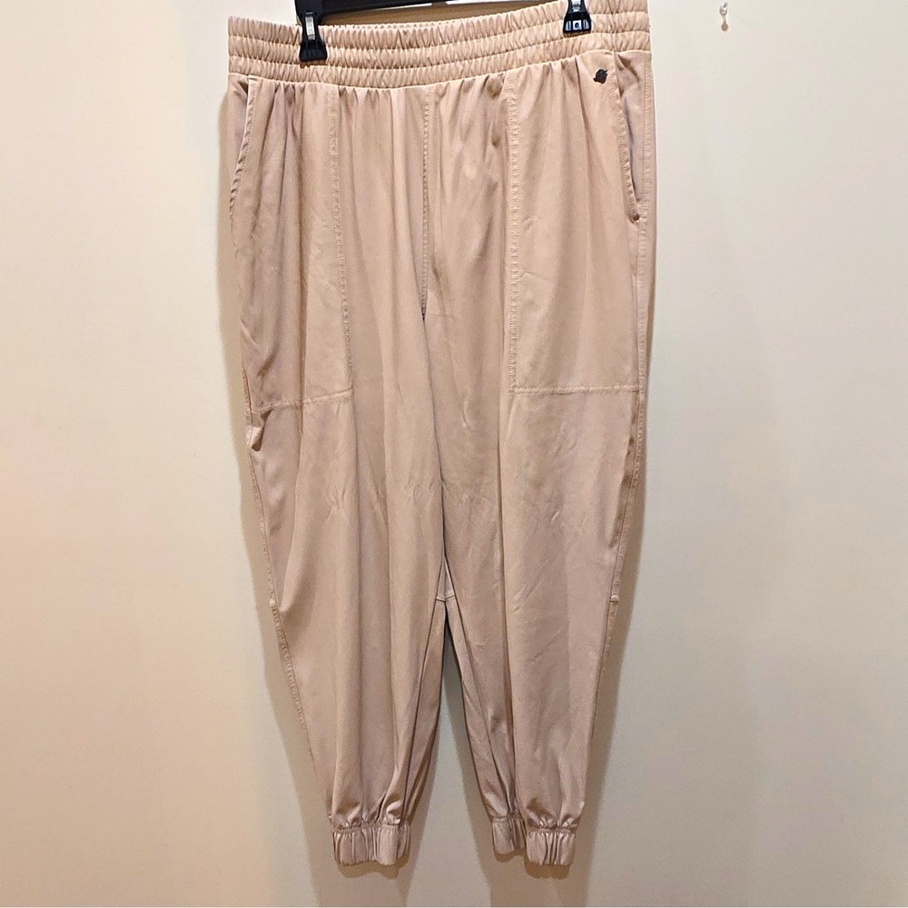 CALIA Women's Faux Leather Beige Jogger Pants XL Pull-On Elastic Waist